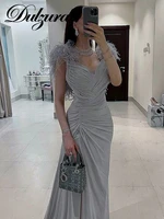 dulzura elegant feather sexy y2k clothes sleeveless backless side slit bodycon maxi dresses for women 2022 club party evening