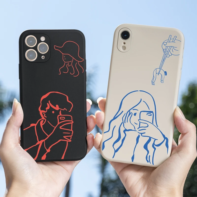 

Couple Simple strokes boy Phone Case For iPhone 12 13 Mini Pro Max 11 Pro 8 7 6s Plus X XR XS Max Case Soft Silicone Cover
