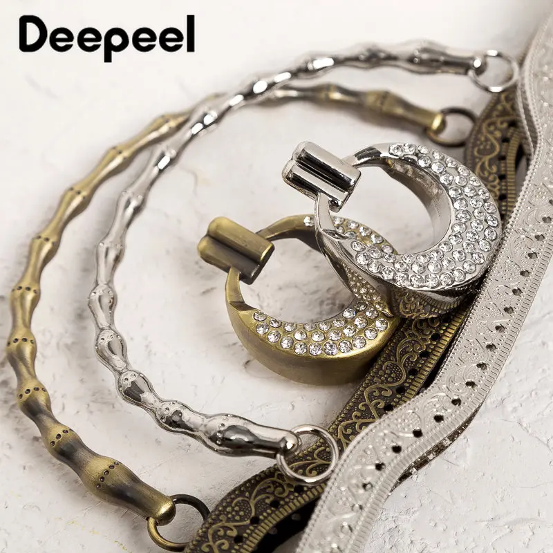 1/2Pcs Deepeel 26.5cm Metal Embossing Bag Handle Purse Frame Bracket Kiss Clasp Handmade DIY Handbag Replacement Craft Accessory