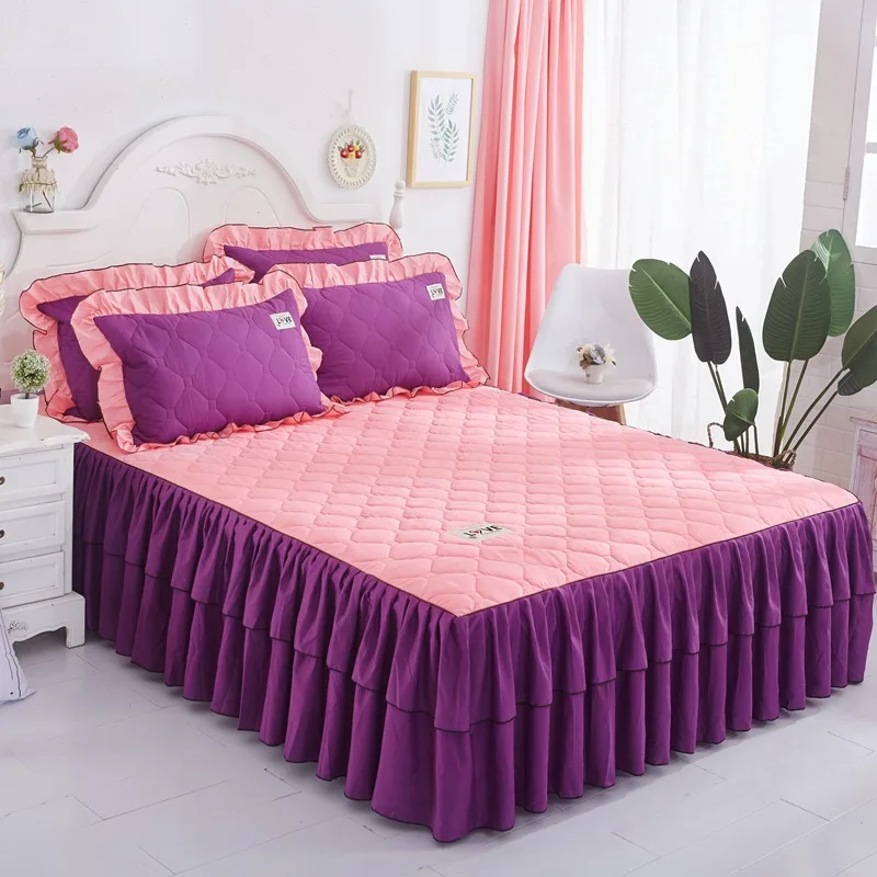 

Cotton Thick Bedding Set Bed Cover Pillowcase Comfortable and Breathable Colchas Para Cama Bedspread Bed Sheet Lace Skirt Warm