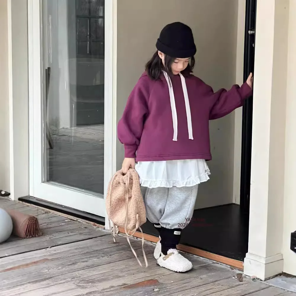 Костюм для девочек зима 2024 детская одежда корейский стиль свободная короткая