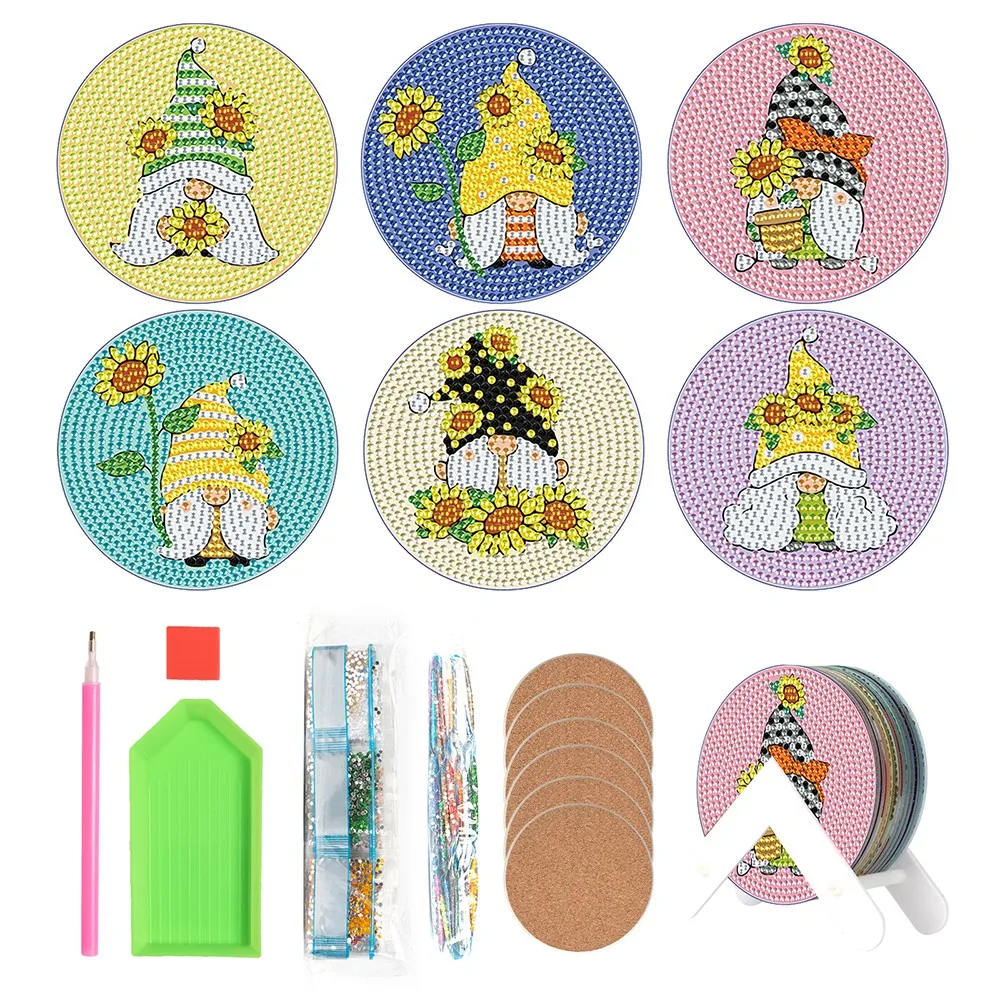 

6Pcs DIY Diamond Painting Coaster Jesus Gnome Drink Cup Cushion Non-slip Table Placemat Insulation Pad Home Decor Handmade Gifts