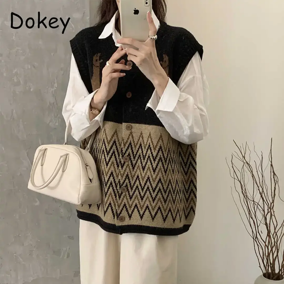 Винтажный вязаный свитер в национальном стиле богемном жилет для женщин осенний