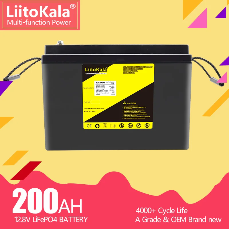 

LiitoKala 12V 200AH lifepo4 lithium battery 4s 12.8V 200Ah with voltage display for 1200w inverter boat golf cart UPS