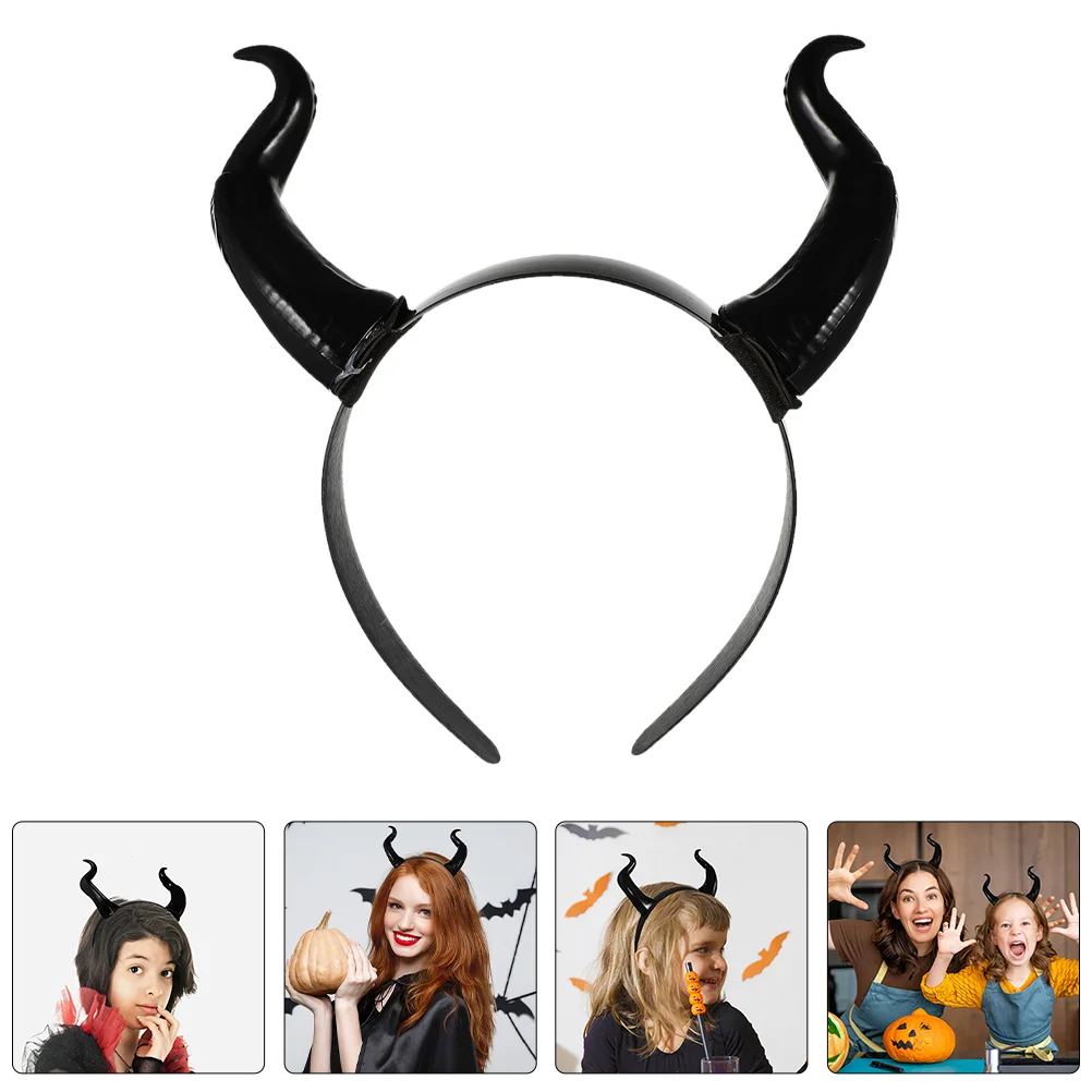 

2 Pcs Headbands Horns Headpieces Black Cosplay Party Plastic Headdress Prop Hair Hoops