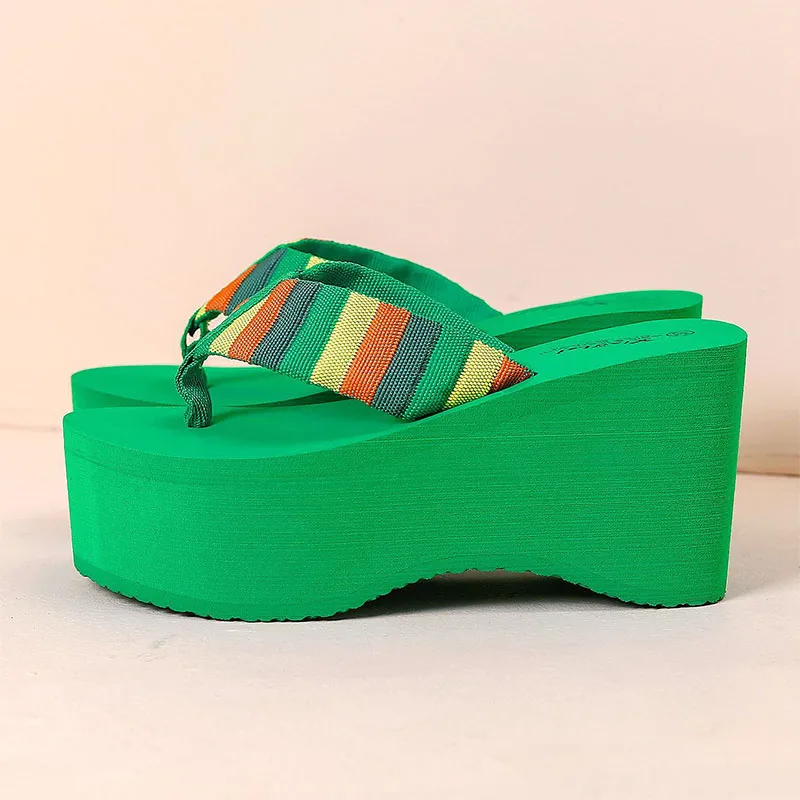 

Summer New Women's Heels Flip Flops Fashion Muffin Platform Slippers Design Wedge Heel Flip Flops Outdoor Casual Beach Slippers