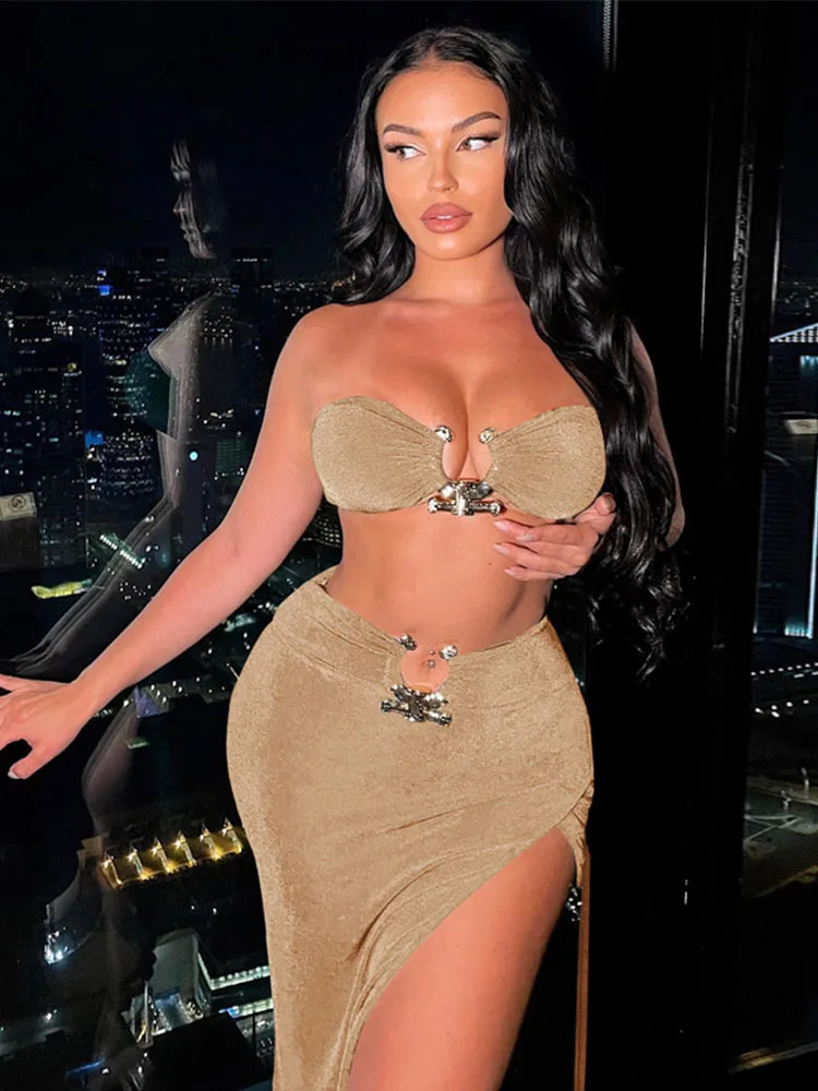 Женский бархатный укороченный Топ без бретелек Платье макси с высокой талией и