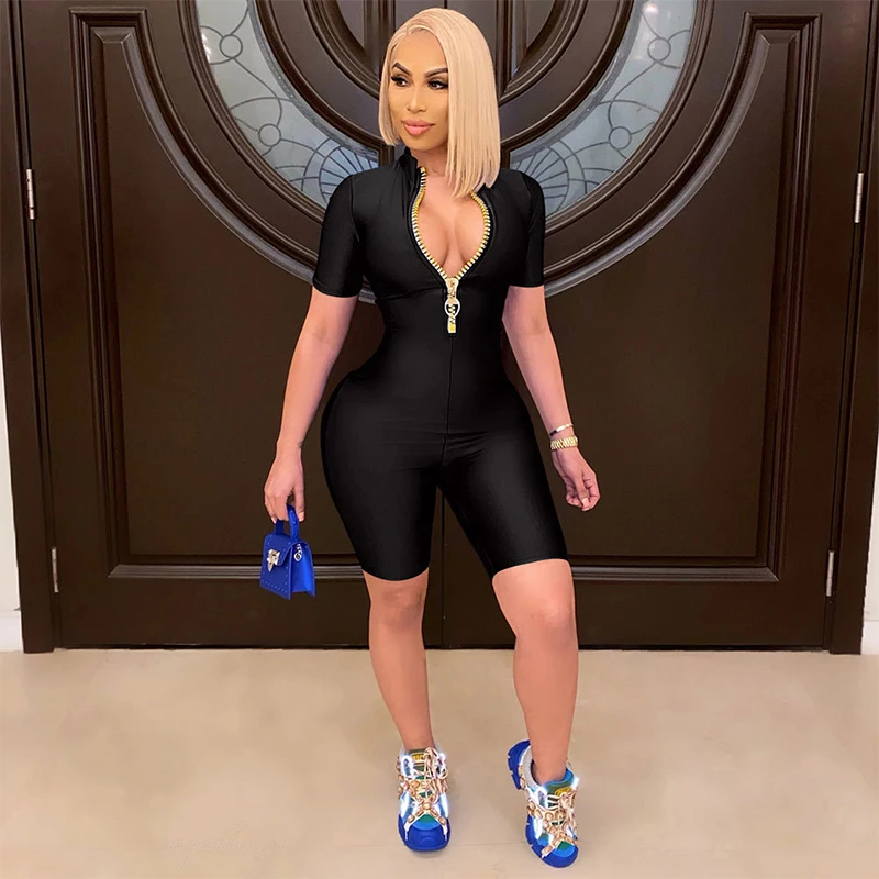 Женский Повседневный Трикотажный Комбинезон С Застежкой-молнией Средний