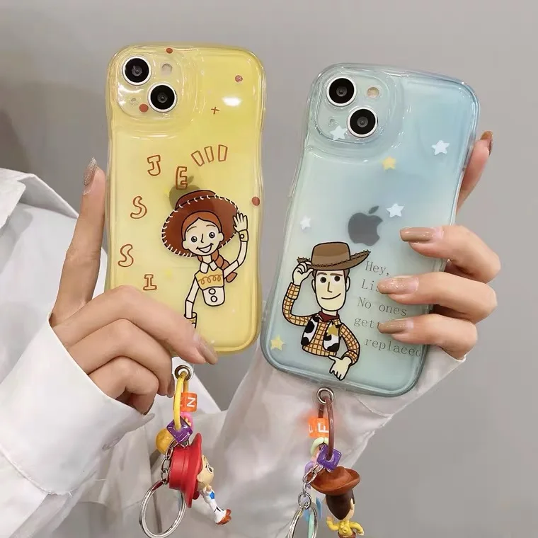 Купи Cartoon Disney Toy Story Woody With Pendant Phone Cases For iPhone 14 13 12 11 Pro Max Couple Anti-drop Soft Back Cover Gift за 269 рублей в магазине AliExpress