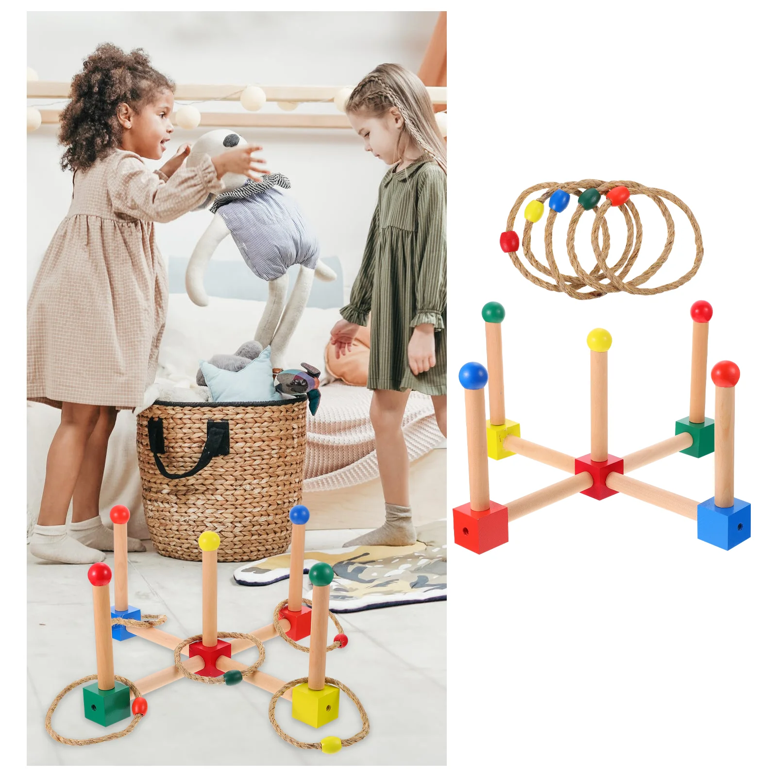 

1 Set Outdoor Funny Interactive Wooden Quoits Games Ring Toss Game Ring Toss