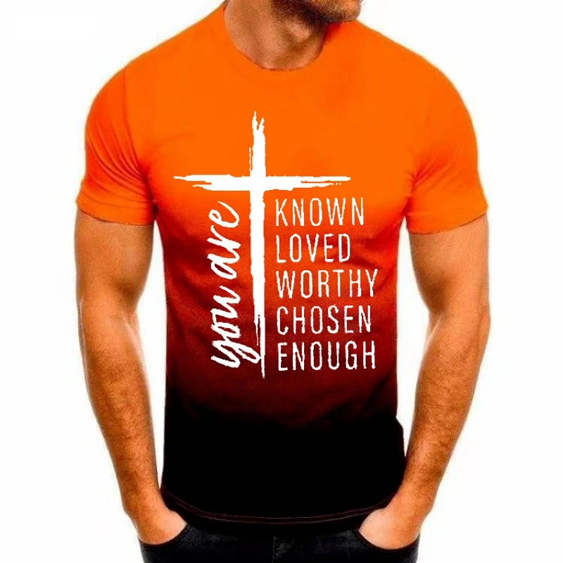 

Summer New Men's T-Shirt Gradient 3D Print Cross English Element Casual Short Sleeve Shirt Street Fashion Oversized Men Tees 6XL