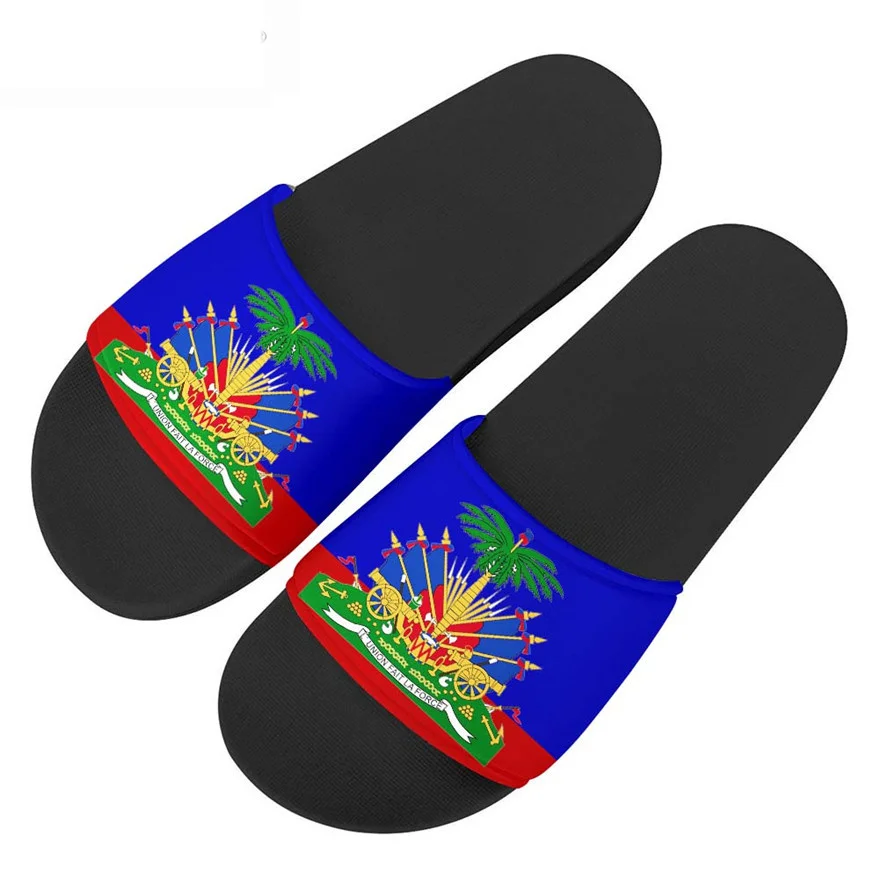 Fashion Haiti Flag Printed Slippers Summer Holiday Casual Anti-slip Water-proof Flats Trend Teenage Personalized Design Sandals