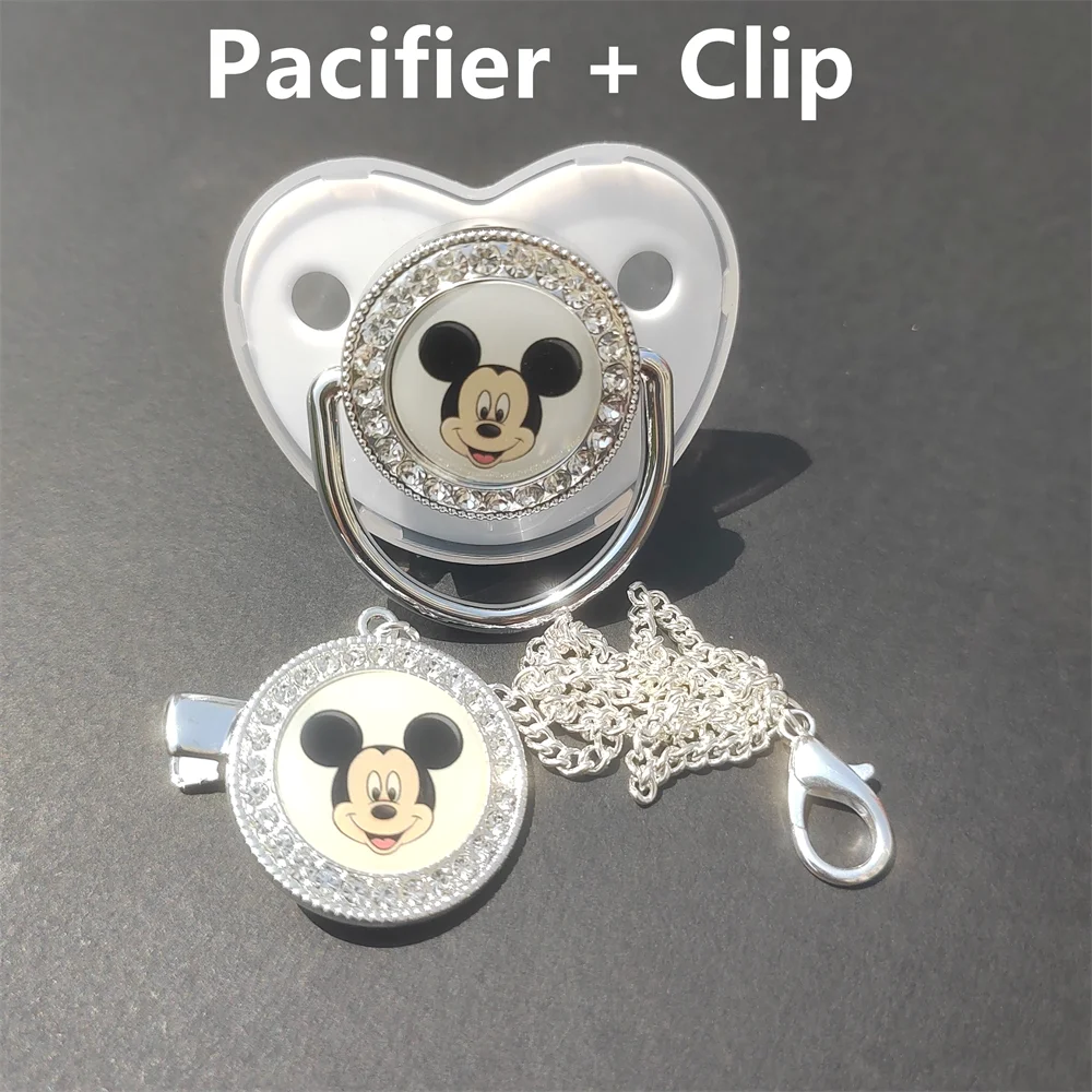 

[1 Set] Disney's Newest Luxury Bling Baby Pacifier with Chain Clip Set Newborn BPA Free Bling Fake Pacifier Chupeta 0-24 Months