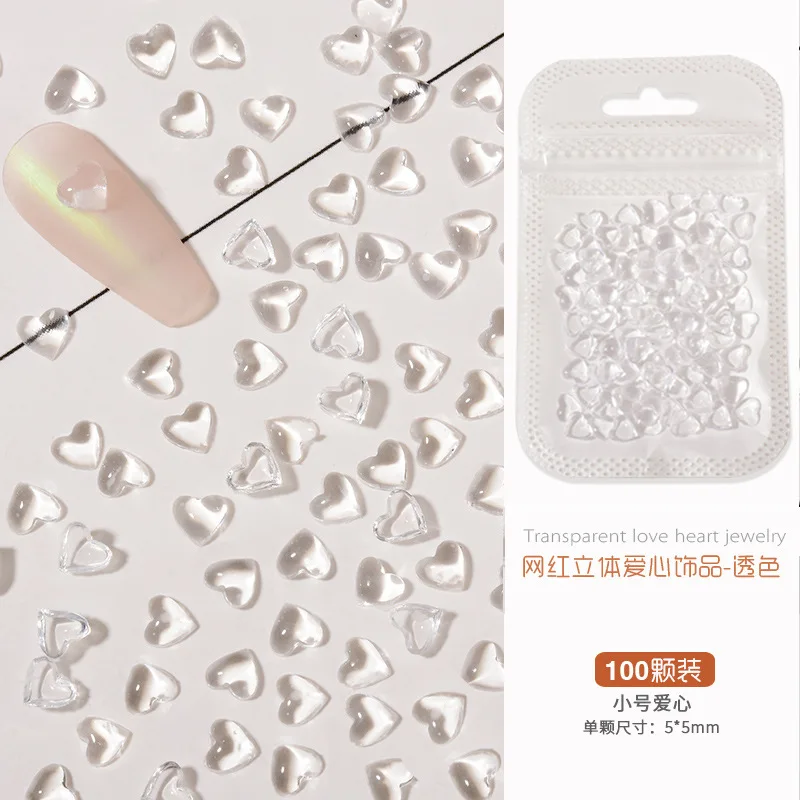100 шт. прозрачные 3D Подвески для ногтей в форме сердца |