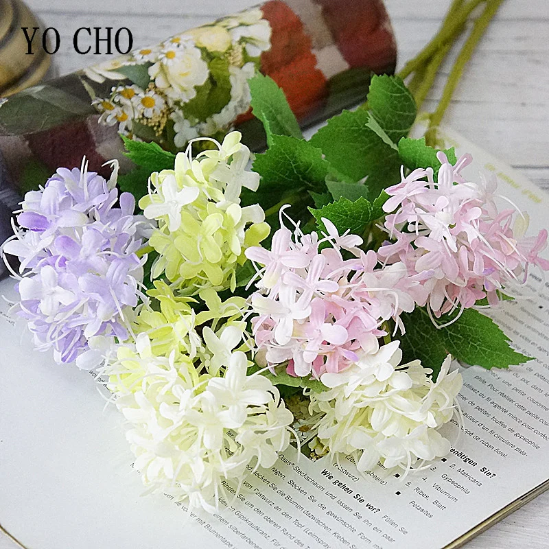 

YO CHO 2 Heads Hydrangea branch fake Flowers snowball flores Wedding decoration Christmas home decor fleurs artificielles 5 pcs