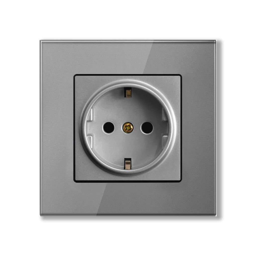 

1/2/3 EU Plug Power Outlet 16A Wall Grounding Electrical Socket Plastic Tempered Glass Panel Sockets Adapter Improvement