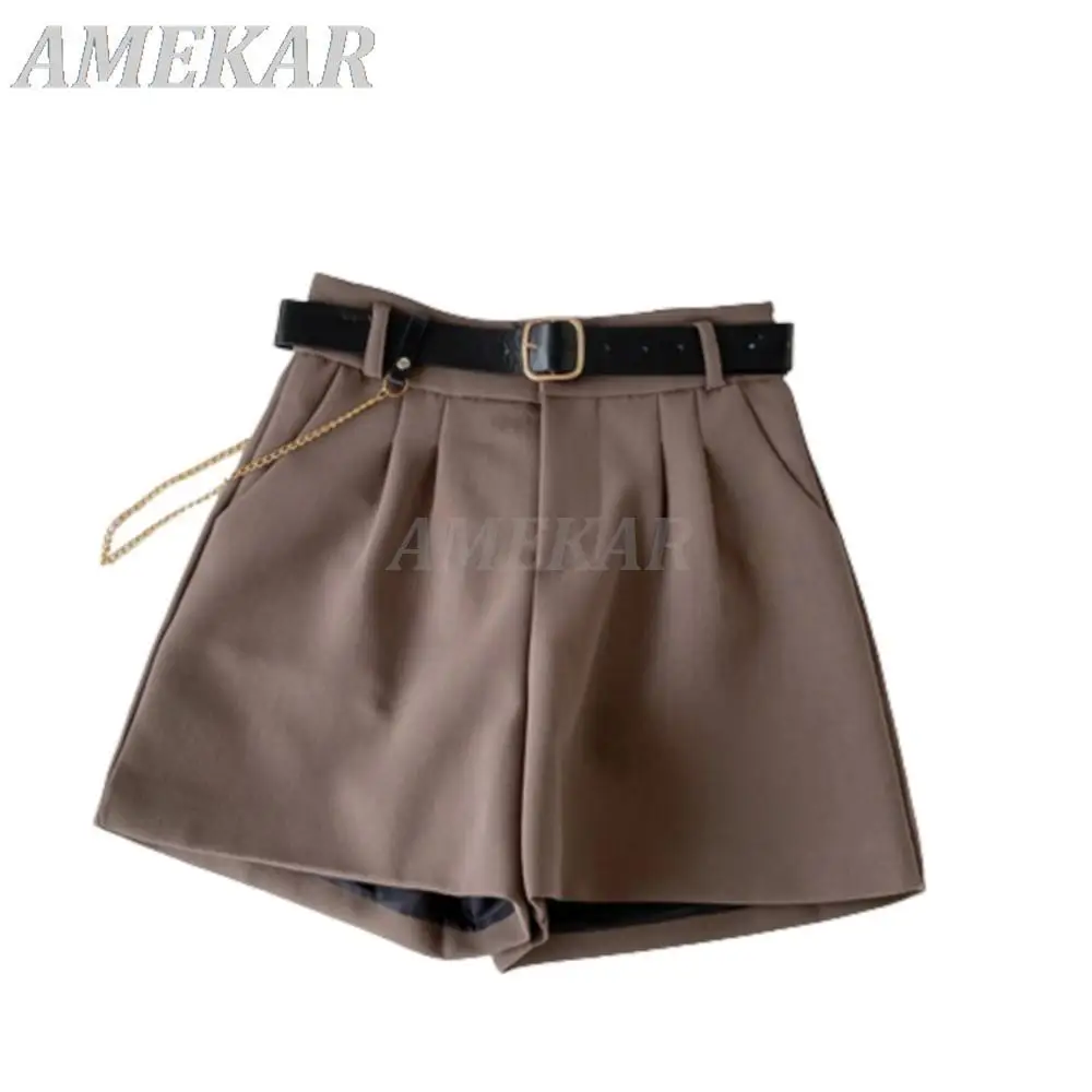 Women's Casual Solid Work Wear Pants Summer Black All-match Thin Loose Wide Leg Shorts Lady High Waist Straight Tube Suit Pants