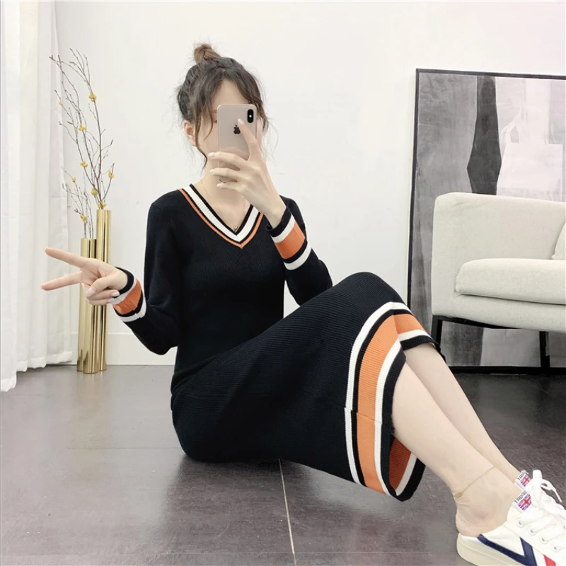 

Женское шерстяное платье, толстый вязаный свитер-водолазка, Базовая рубашка, кашемировый пуловер, Длинный Облегающий свитер, Y2k, Осень-зима 2021