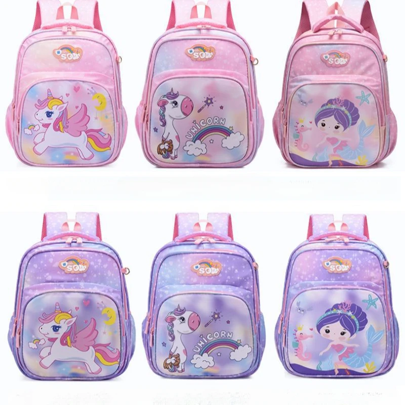 

Elementary School Bag Cute and Funny Rainbow Horse Mermaid Print Backpack Waterproof Reflective Kindergarten Schoolbag