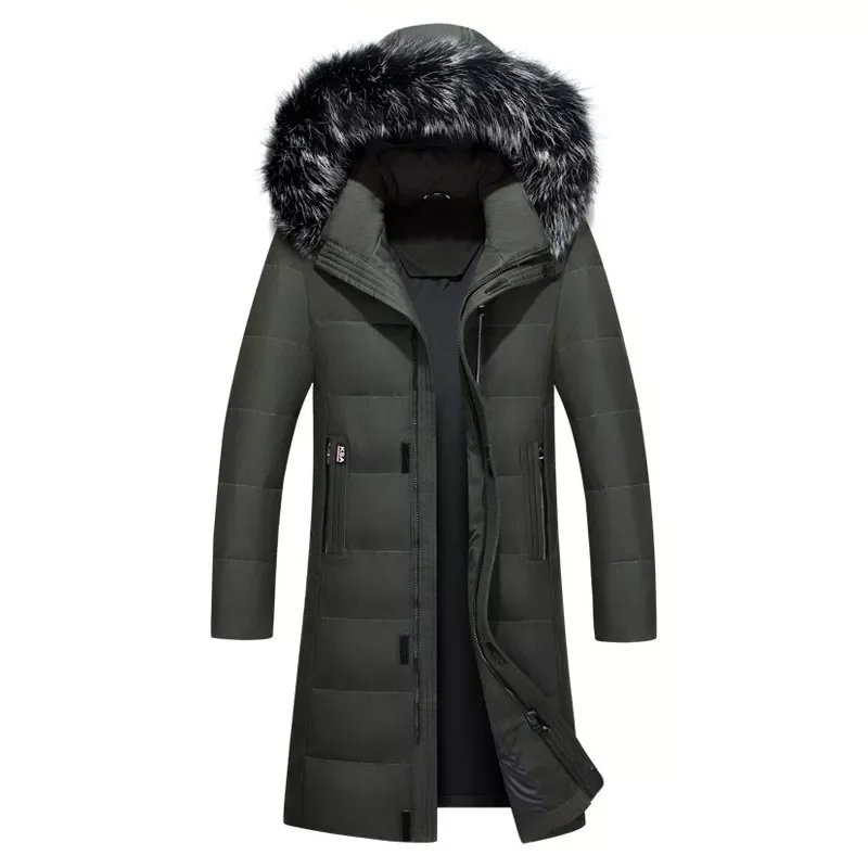 2022New Winter New Men's Long Down Jacket Clothes Thicken Warm White Duck Down Hooded Fur Collar Casual Coat Male Brand Clot
