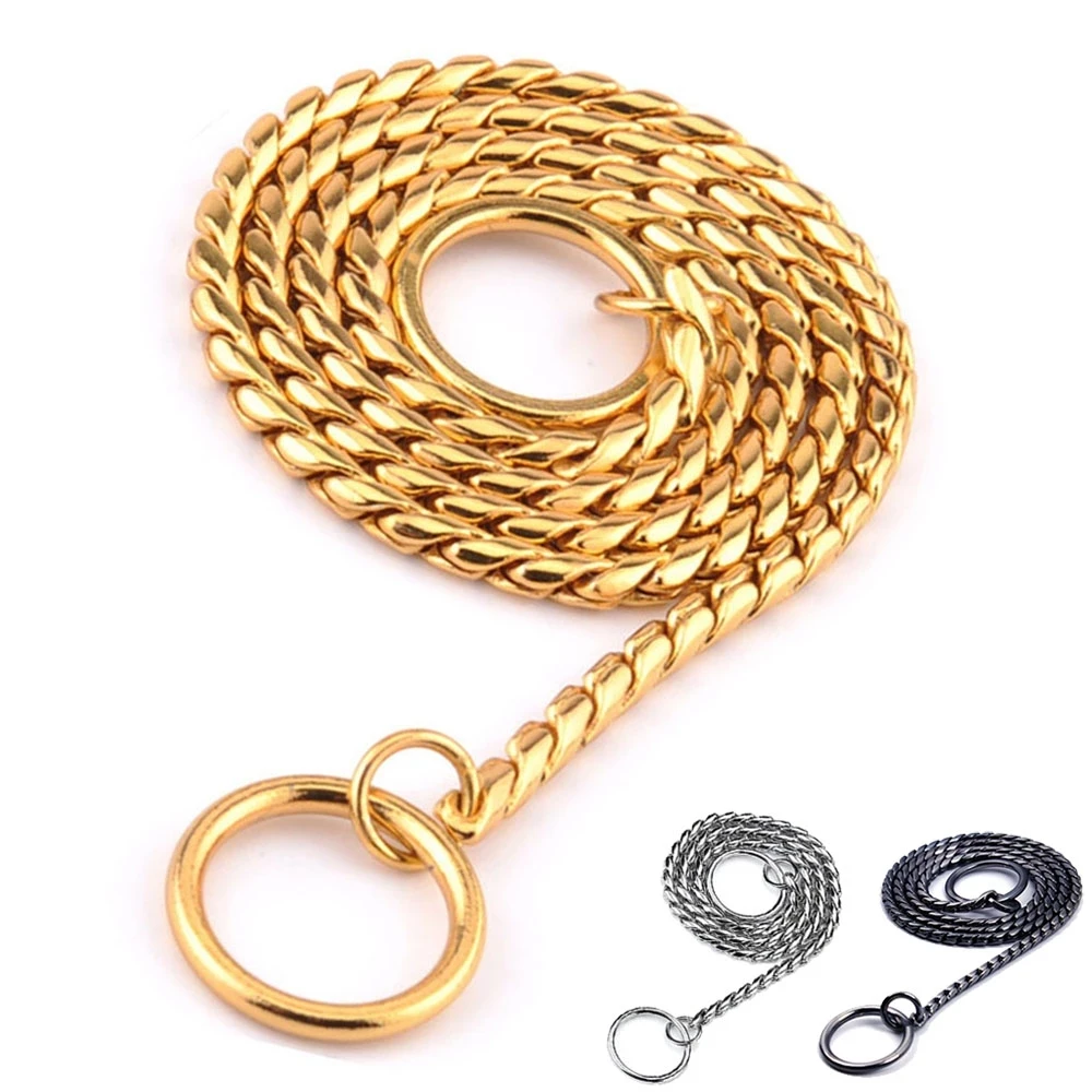 

Gold Chain Dog Choke Collar Heavy Duty P Snake Necklace Chain for Small Medium Large Dogs Command Obedience Training Slip Collar