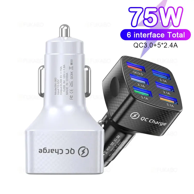 

75W USB Car Charger Fast Charge USB 4.0 3.0 For iPhone 14 13 12 11 Pro Max Xiaomi Redmi Samsung Phone Car Charger Quick Charging