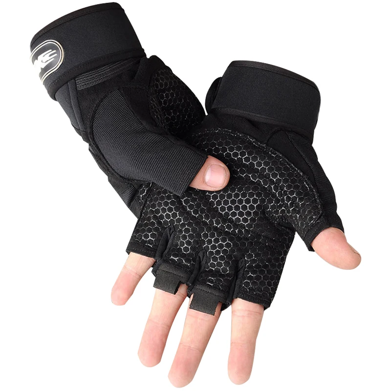 

Men Fitness Heavyweight Training Gloves Bodybuilding Half Finger Gloves Non-Slip Extended Wrist Support Weightlifting Sports