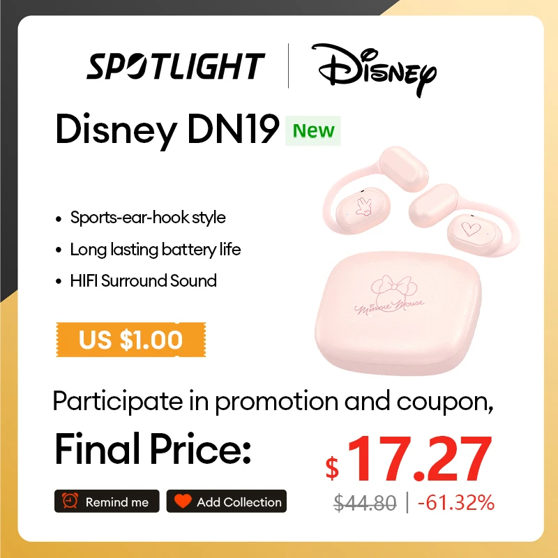 

Оригинальные наушники Disney DN19 TWS, беспроводные наушники Bluetooth 5,3 с крючком, hi-fi звук, наушники с высокой производительностью, наушники с шумоподавлением
