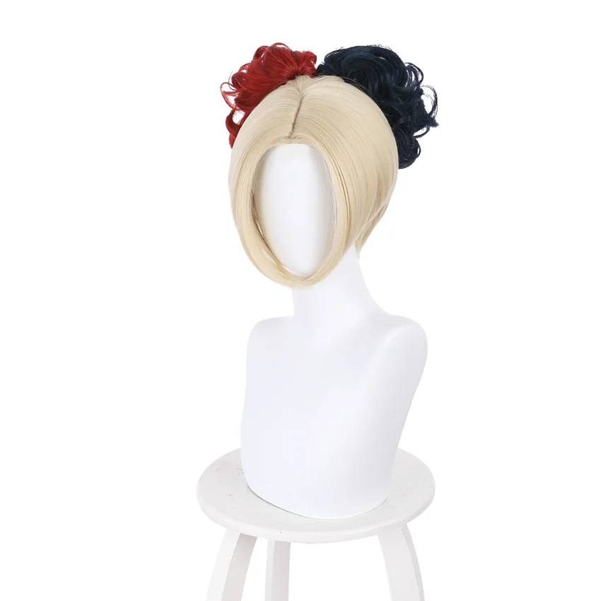 

Takerlama Clown Girl Costume Wig Black Red Yellow Mix Color Hair Gradient Woman Girl Curly Wig Dark Night Halloween Party Props
