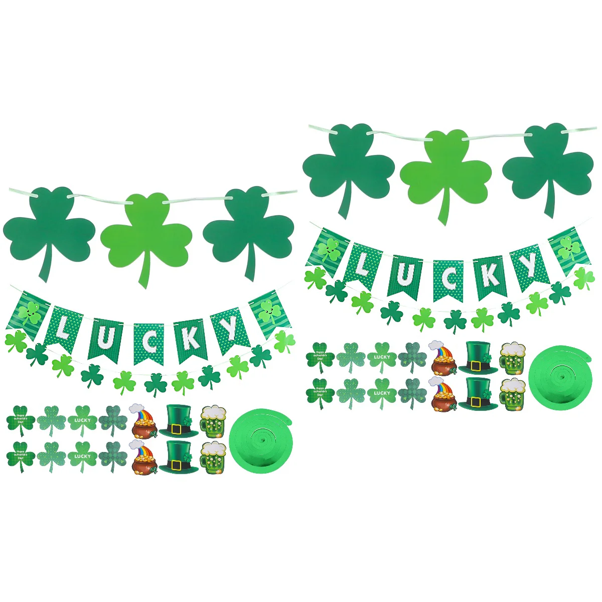 

2 набора баннеров Shamrock на день Патрика, подвески на спирали, вытягивающие флаги