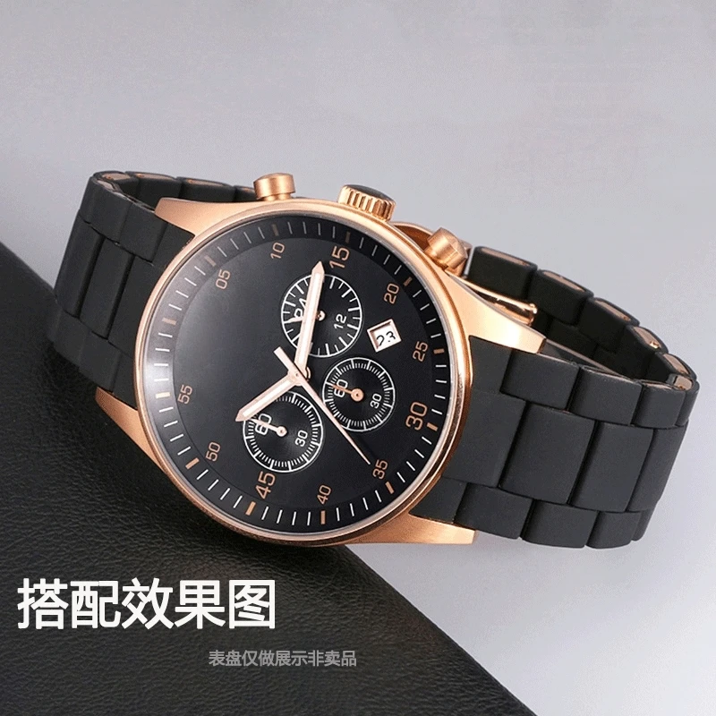Фото Резиновый стальной ремешок для часов для Armani AR5905 AR5906 AR5919 AR5920 AR5890, мужской ремешок для часов 23 мм, женский браслет 20 мм, браслет №4