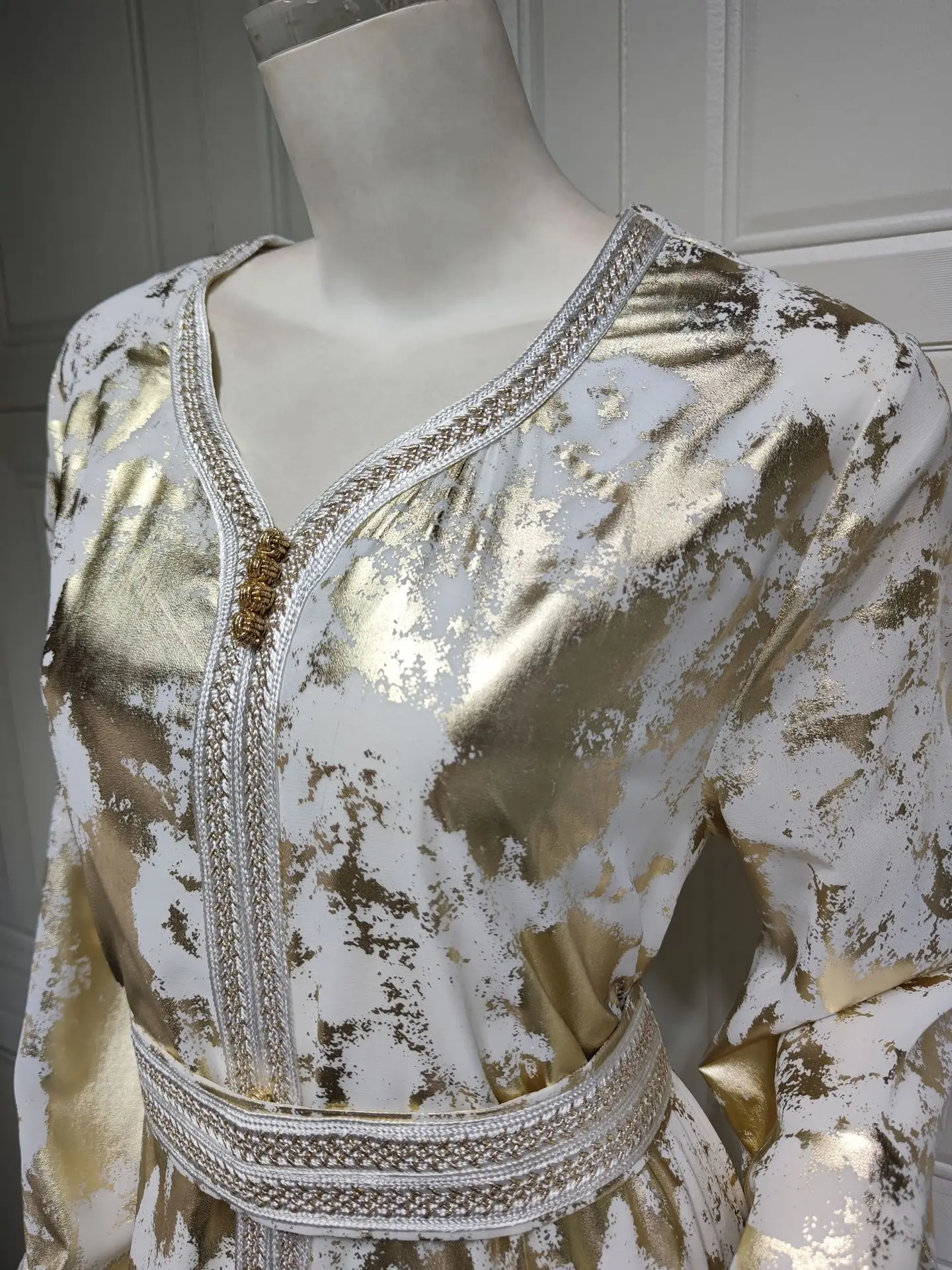 Modest Dress Middle East Spring 2023 New Muslim Hot-stamping Robe Women Two-piece Dress with Belt Long Dresses Prom Dress