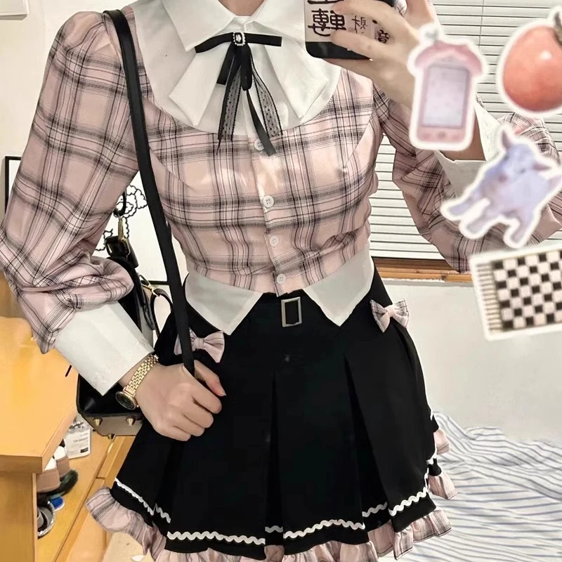 Корейский Костюм JK в стиле преппи рубашка с длинным рукавом и плиссированная