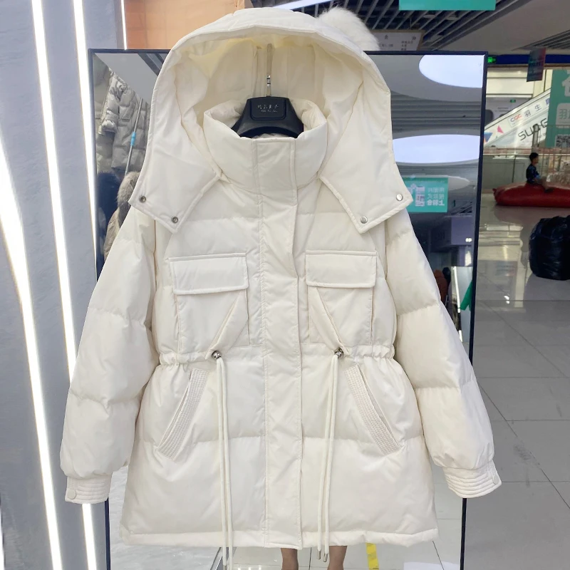 2022 Autumn Winter Women's Down Coats with A Hood Casual Wear High Quality Fashion White Duck Down Overcoats Female Clothing A42