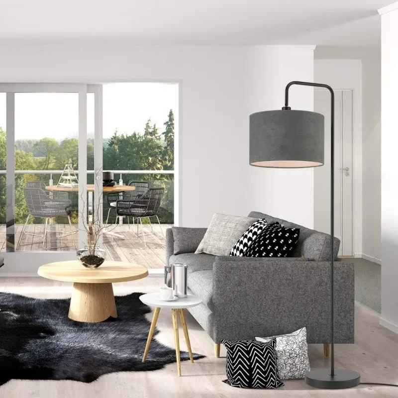 61000021 58-дюймовый торшер латунь белый льняной абажур поворотный переключатель