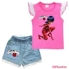 Летняя детская одежда, футболка с коротким рукавом и шорты с божьей коровкой, детский комплект одежды, мультяшная хлопковая одежда, футболки для девочек