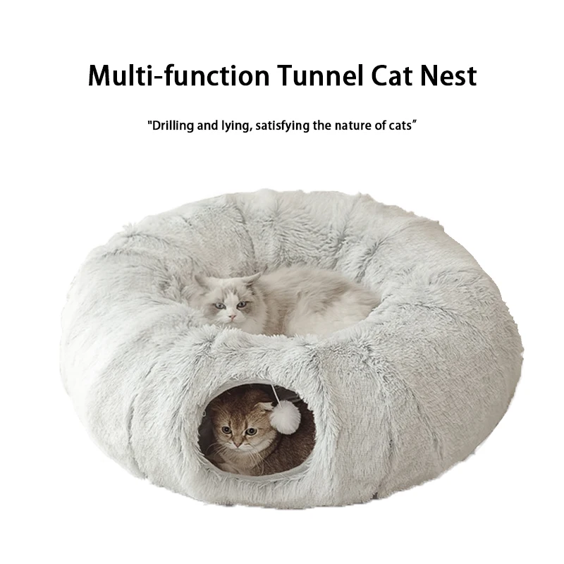

Winter Cat Tunnel Round Plush Warm Pet Nest Foldable Washable Kitten Passage Puppy Kennel Cat Interactive Toy Pet Accessories