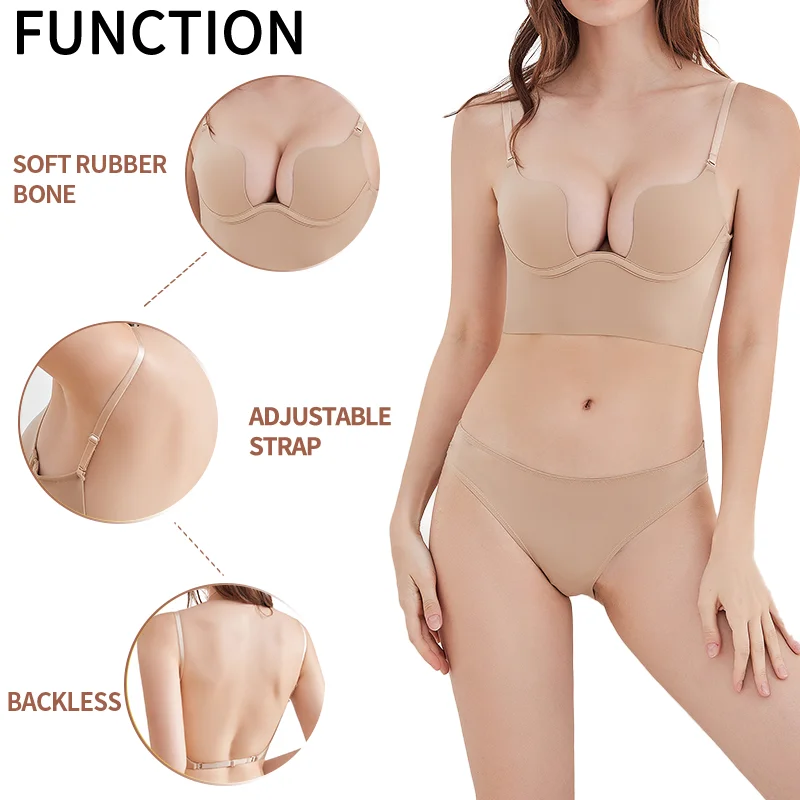 Women Sexy Push Up Bra Shaper Deep U Neck Lingerie Party Wedding Backless Plunge Faja MISS MOLY Chest Support Seamless Underwear