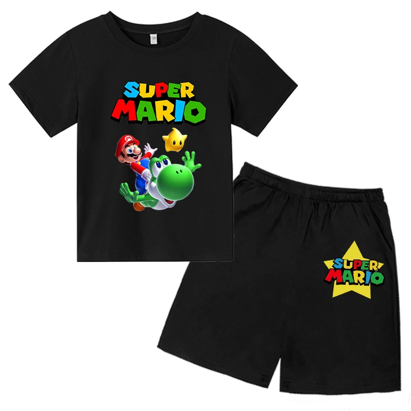 

4T-14T Children's Super Mario T-Shirt + Shorts Set Fashion Sunshine Boys Girls Casual Short Sleeves Cute Charming Sports
