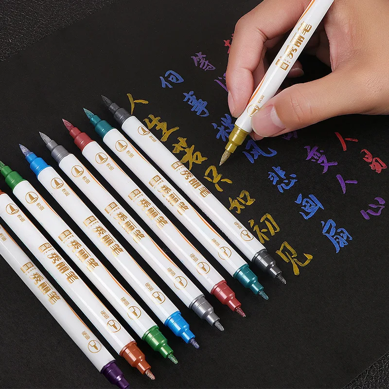 

Double-head color beautiful pen soft-head calligraphy pen metal art hand-painted pen shining hand account pen wholesale