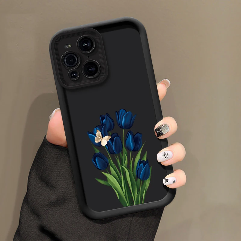 Фото Чехол для телефона с рисунком синих цветов для OPPO F19 Pro Plus F19S F21 Find X8 X5 Pro X3 Lite F9 F17, силиконовый матовый противоударный чехол №4