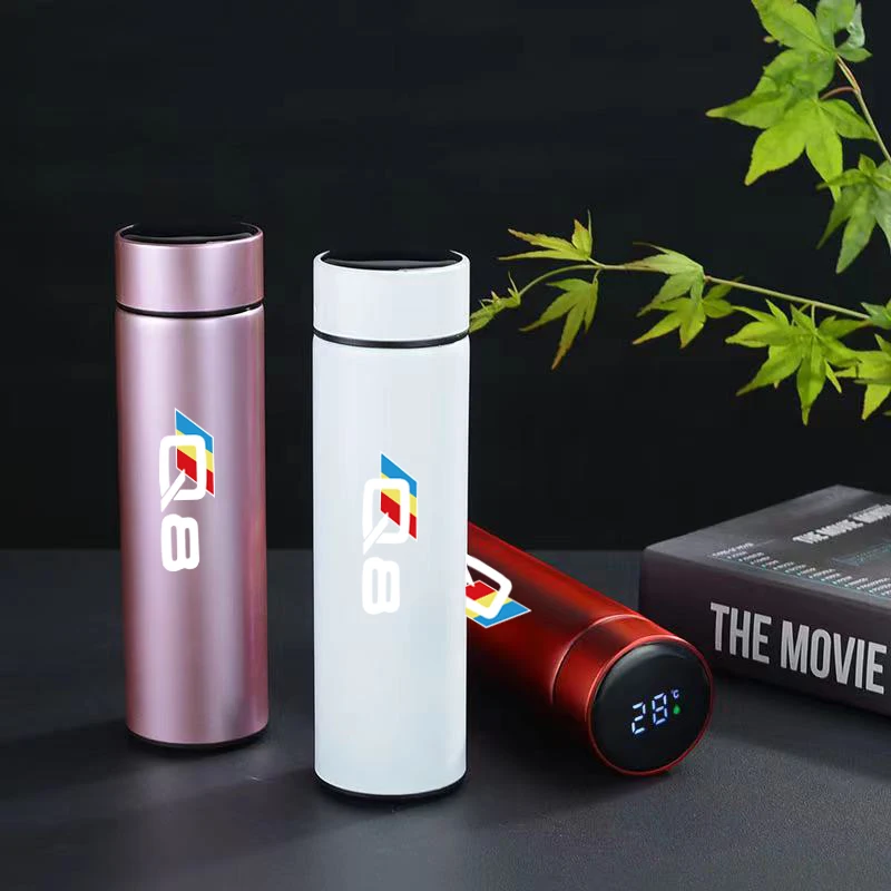 Portable Outdoor Intelligent Thermos For Audi Q8 Temperature Display Stainless Steel Vacuum Water Cup Tea Cup Car Logo Water Cup