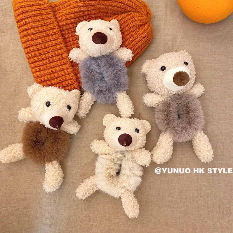 

Ins Korea Bear Head Rope Girls Cute Tie Ponytail Hair Rope Plush Tie Hair Headdress Hair Ring Hair Accessorie Elastic Hair Band