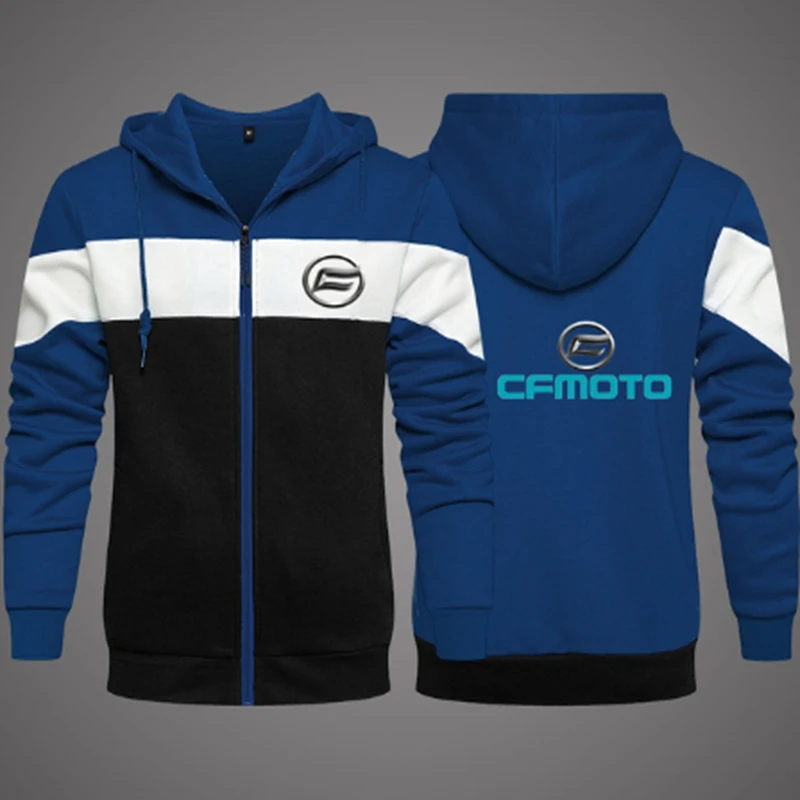 

2022 New Cfmoto Logo Print Custom Made Spliced Men Zipper Hoodie Jacket Cotton High Quality Warm Hooded Casual Man Sportswear