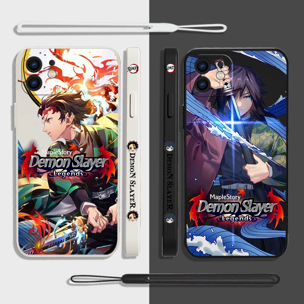 

Demon Slayer Kamado Tanjiro Phone Case For iPhone 14 13 12 11 Pro Max Mini X XS MAX SE20 8 7 Plus Silicone Cases with Hand Strap