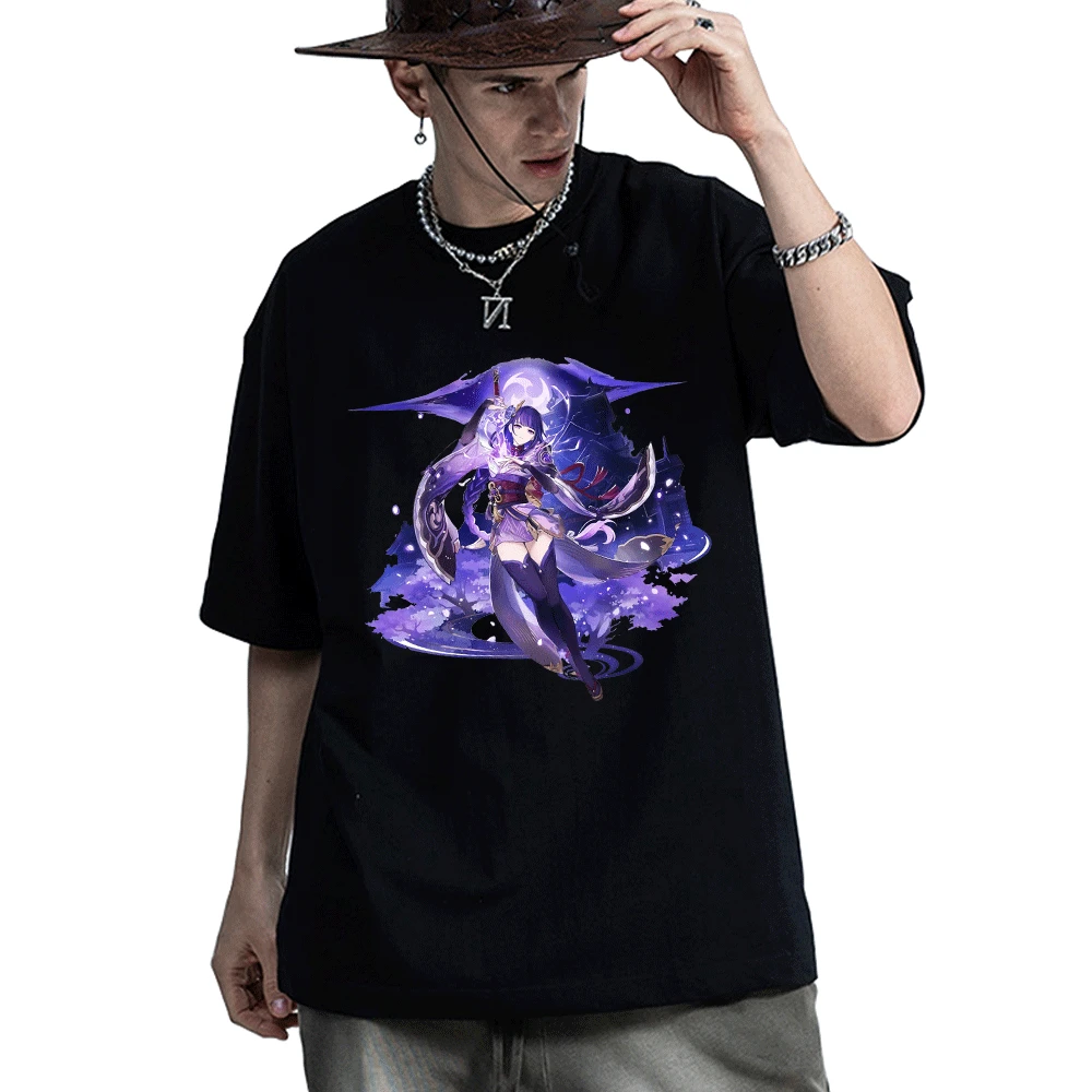 

Anime Genshin Impact Baal Raiden Shogun Splash Art Print T Shirt Men' Women's Japanese Manga Streetwear Short Sleeves T-shirt