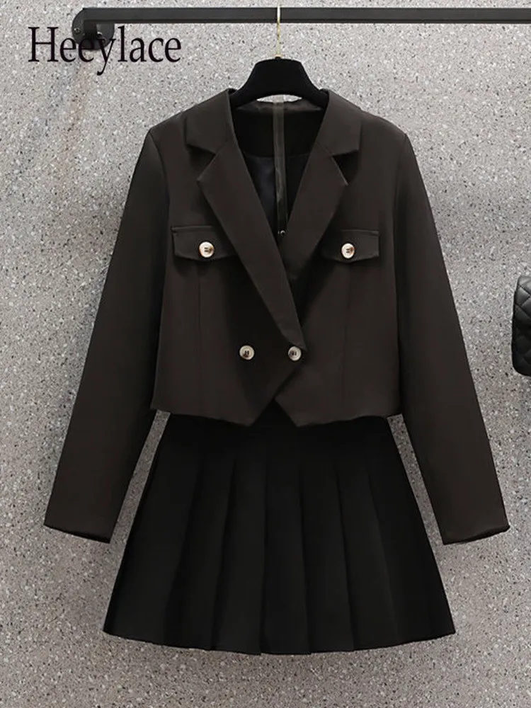 

Женский офисный комплект из двух предметов, элегантный пиджак с длинным рукавом и V-образным вырезом и плиссированная юбка, осенний костюм д...