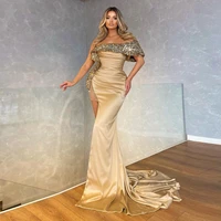 champagne fashion sexy exquisite evening dress one shoulder floor length prom dress high split evening dress photography