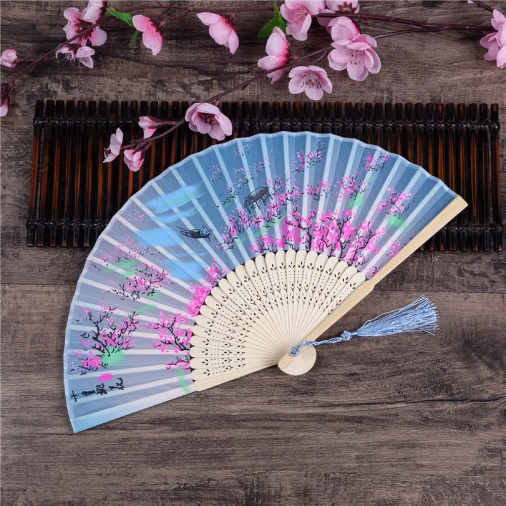 

Cherry Blossom Folding Fan Crafted with Polyester and Bamboo Perfect Wedding Favor Reception Gift Summer Accessory