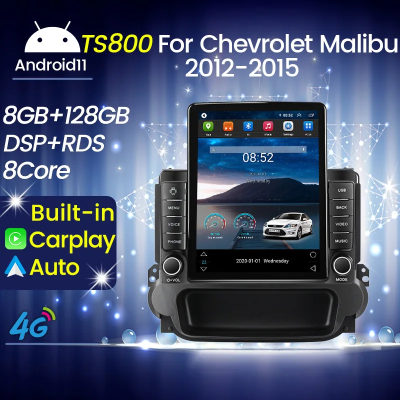 Автомагнитола Tesla Style мультимедийный проигрыватель 2din на Android 11 8 + 128 ГГц для Chevrolet